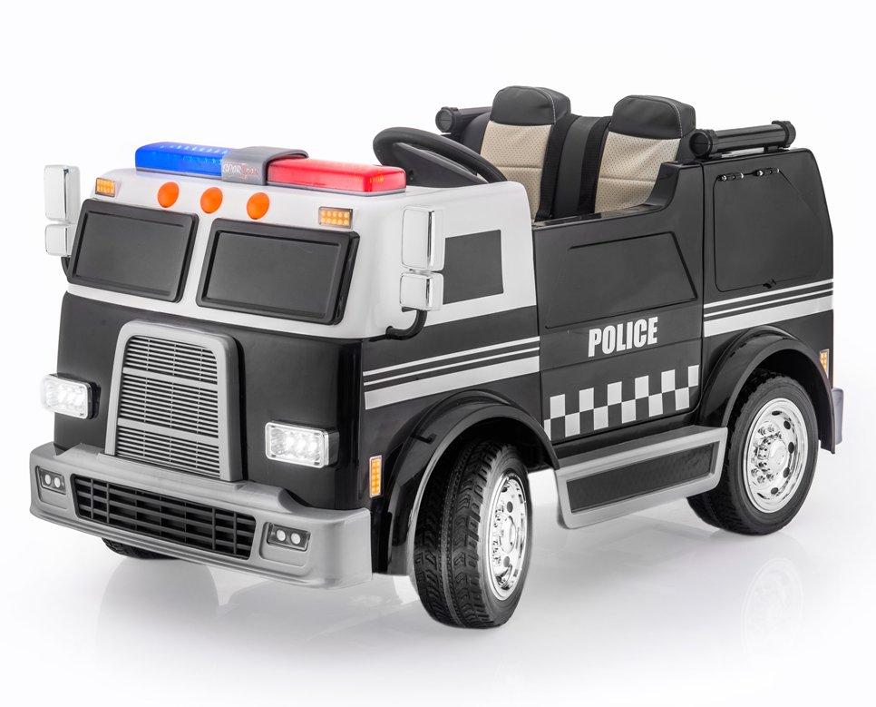 Big Rig Rescue 4WD Remote Control Ride On 2 Seat Police Truck With Rubber Tires